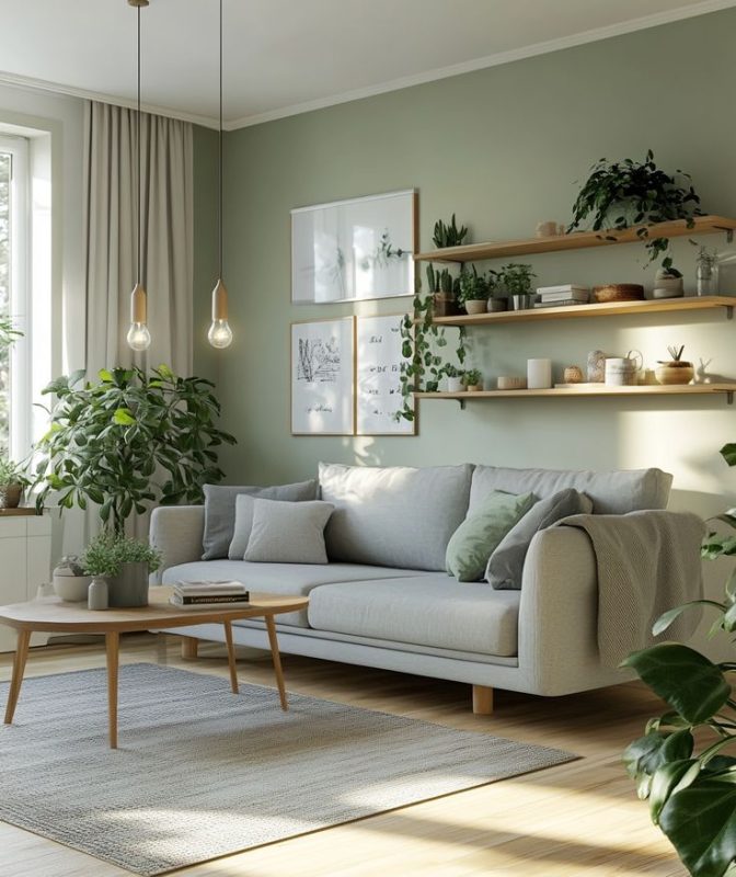 مبل سبز و طوسی