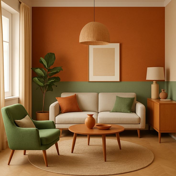 ترکیب رنگ مبلمان و دیوار در پذیرایی