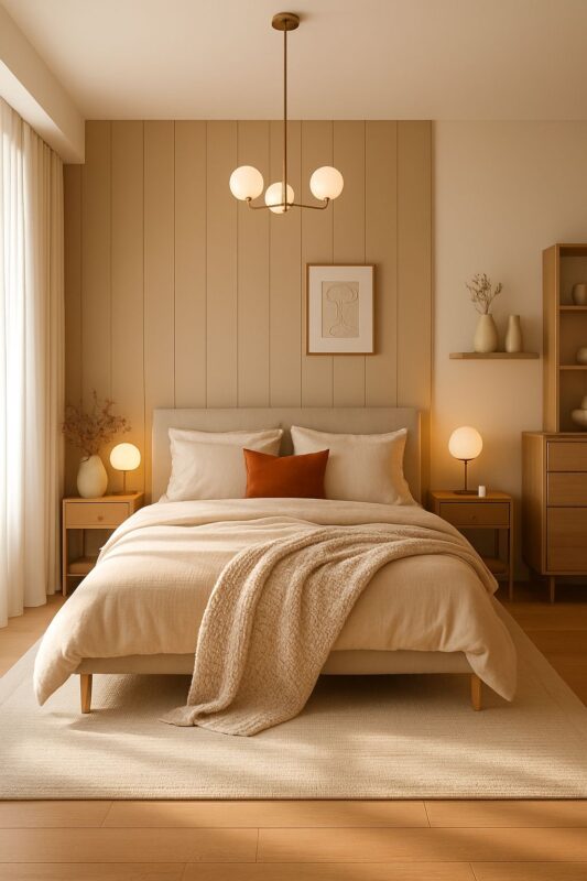 اتاق خواب با ترکیب رنگ بژ