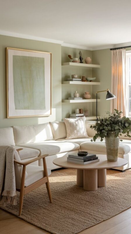 ترکیب رنگ سبز و کرم در دکوراسیون داخلی