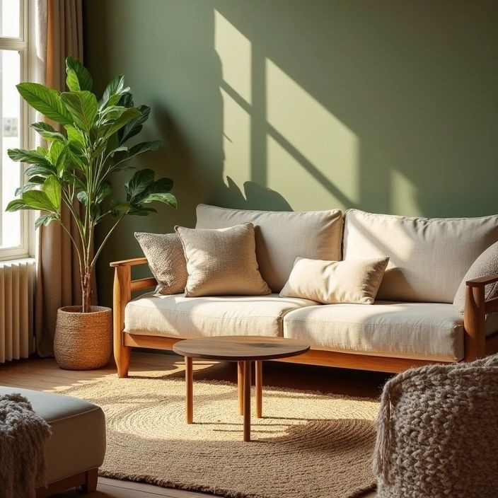 چیدمان منزل با دکوراسیون سبز و کرم