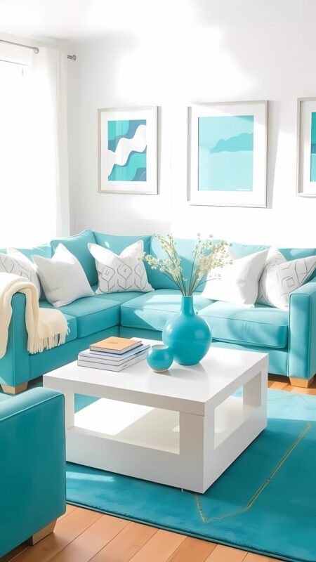 دکوراسیون پذیرایی به رنگ آبی تیفانی