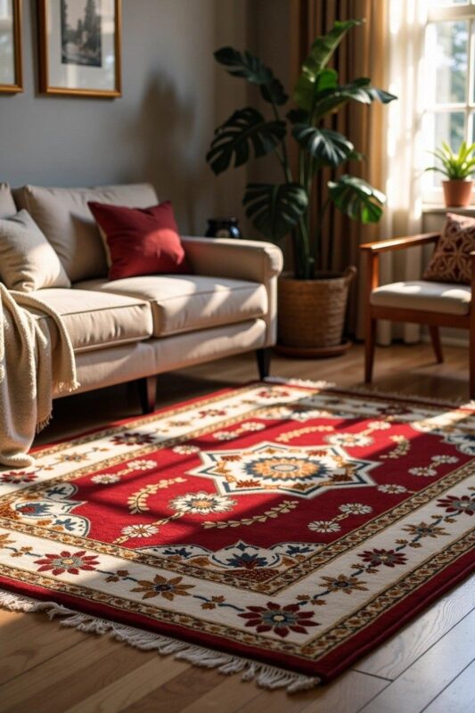 انتخاب پرده و کوسن مناسب فرش قرمز