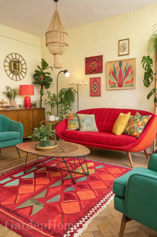 عناصر دکوراتیو قرمز در ترکیب با فرش قرمز