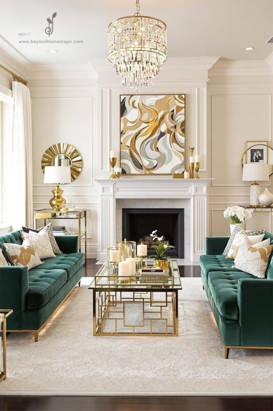 دکوراسیون کلاسیک سبز و کرم