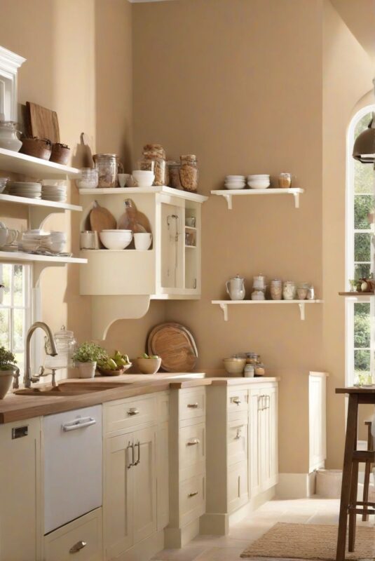 آشپزخانه با ترکیب رنگ بژ